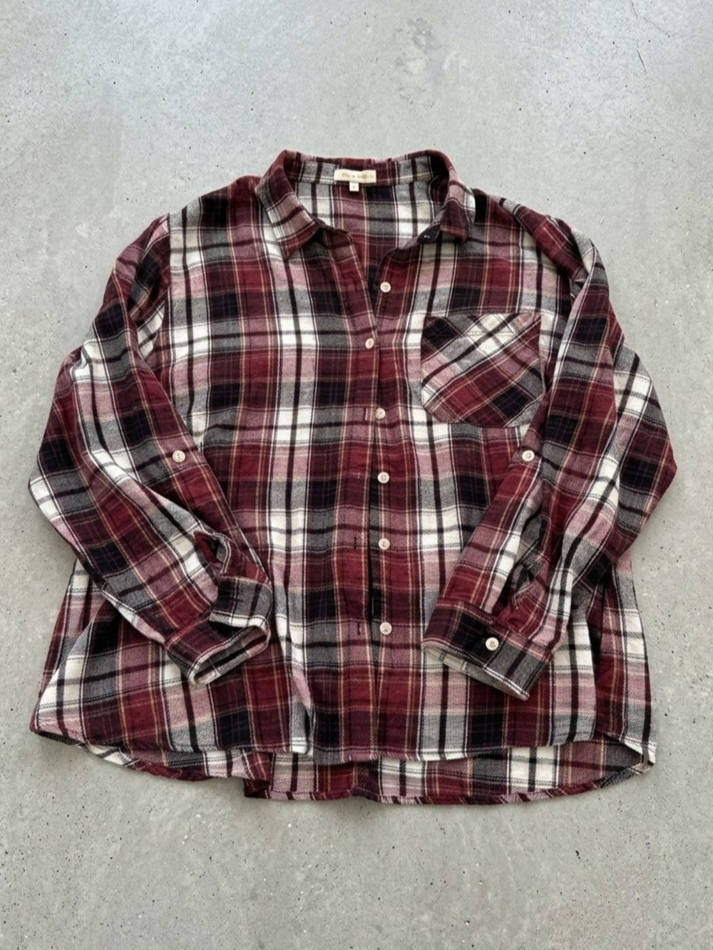 Eden & Olivia Burgundy Black White Plaid Button-up Shirt